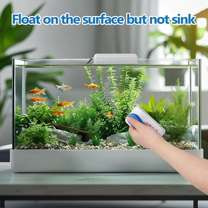 AQQA Aquarium Magnet Glass Cleaner,Dolphin Series-Fish Tank Algae Scraper Brush Cleaner for Glass or Acrylic,2 Detachable Blades Floating Cleaning Tool for 1/4"-2/3" Thickness