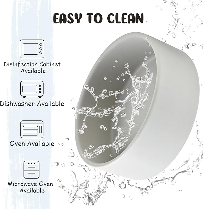 SPUNKYJUNKY 15° Slanted Ceramic Dog and Cat Bowl with Wooden Stand, Tilted Bulldog Food and Water Bowl No Slip Non-Spill for Cats Medium Dogs Big Face Pets 13.5 OZ (1.7 Cups, Grey × 2)