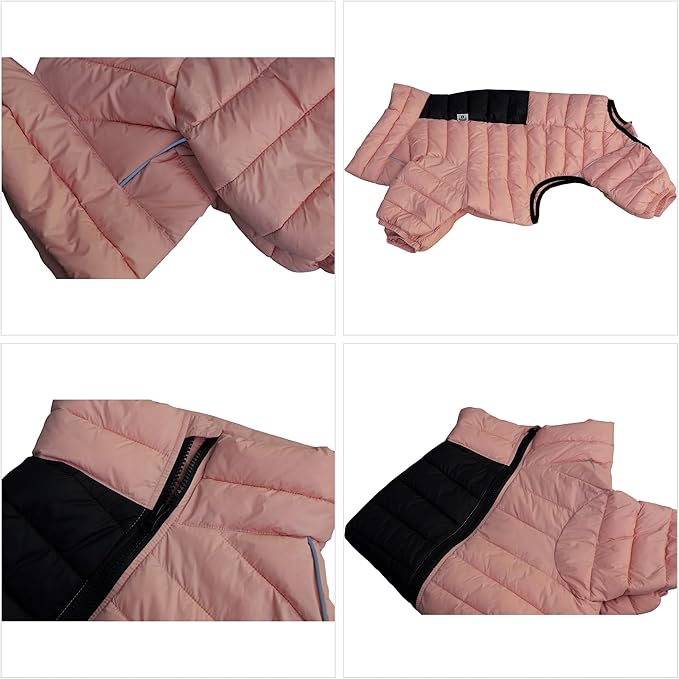 Dog Coat Warm Jacket, 4 Legs Covered Waterproof Windproof Reflective Vest, Zippered Adjustable Outdoor Snow Jacket for Small Medium Large Dogs, Lotus Pink XXXXL