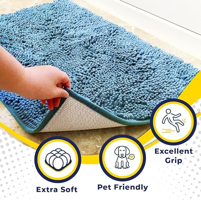 Muddy Mat® Original Dog Door Mat for Muddy Paws, Super Absorbent Microfiber, Non-Slip Washable Pet Rug, Quick Dry Chenille Entryway Carpet, Machine Washable Indoor Outdoor mat, Sky Blue 35"x60"