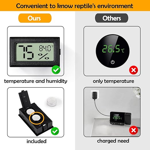 2 PCS Rectangle Reptile Thermometer and Humidity Gauge for Bearded Dragon Accessories, Reptile Tank Accessories for Jumping Spider, Leopard Gecko, Hermit Crab, Gecko, Ball Python, Lizard