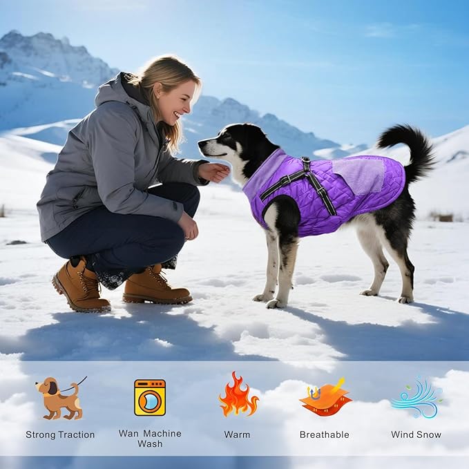Mosucoirl Warm Dog Coats Pet Clothes, Waterproof Dogs Jacket Reflective Pet Outfits Winter Dog Cold Weather Coat Cozy Snow Jackets Vest for Small Medium Large Dogs Puppy Doggie (Purple, XS)
