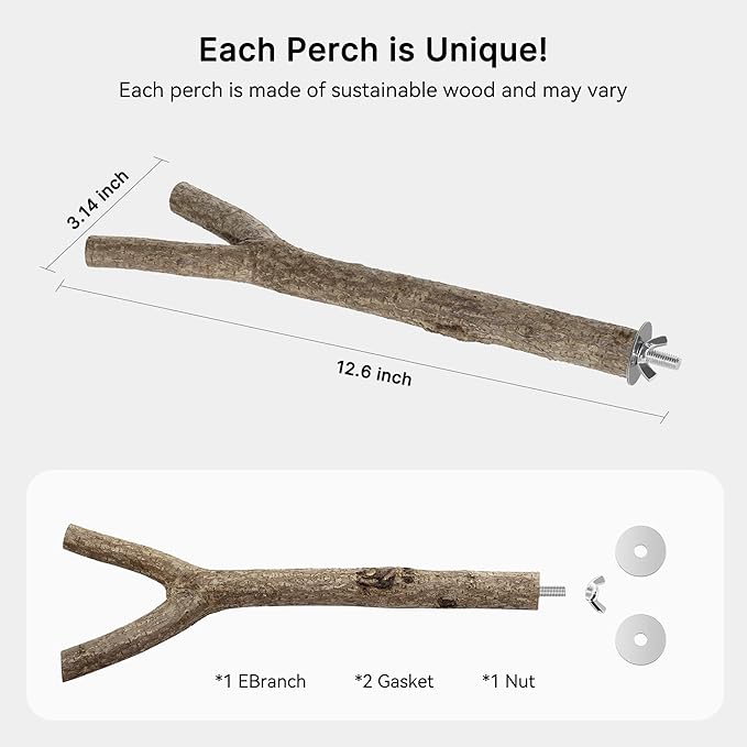 Niteangel Natural Wooden Perches for Bird Cages - Ideal for Cockatiels, Parakeets, Finches & Other Caged Birds (Natural Bark, 2 Pack)