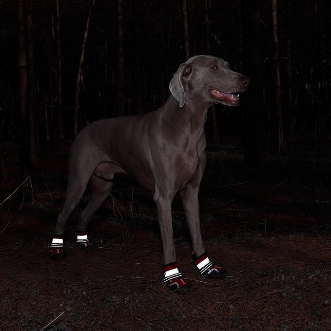 Dog Shoes, Waterproof Dog Boots & Paw Protectors with Anti-Slip Sole, 4pcs/Set Pet Dog Booties, Reflective Dog Shoes for Small Medium Large, Winter Snowy Summer Hot Pavement (Red, 7# (XL))