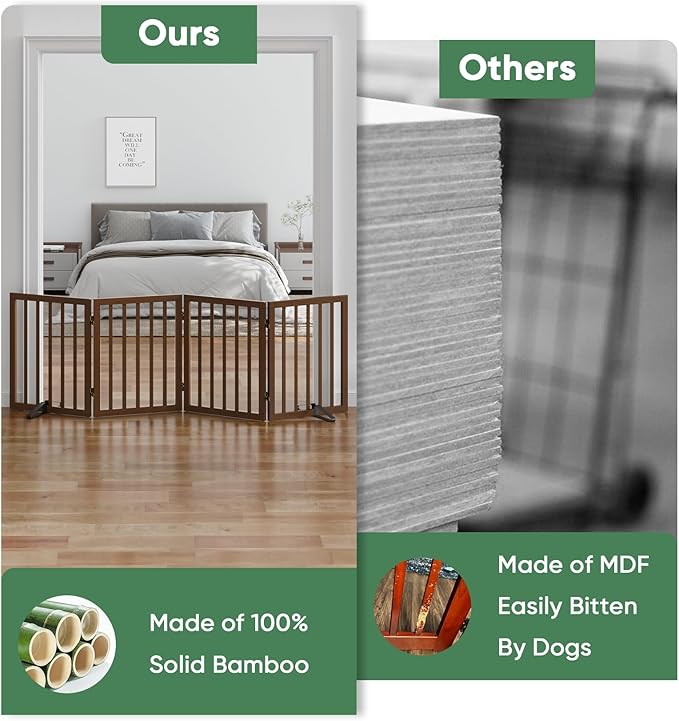 Dog Gates for Doorways, Freestanding Dog Gate Indoor, Foldable Pet Gates for Doorways Bedroom, Puppy Gate with Metal Support Feet, Room Divider 4 Panels (Dark Walnut)