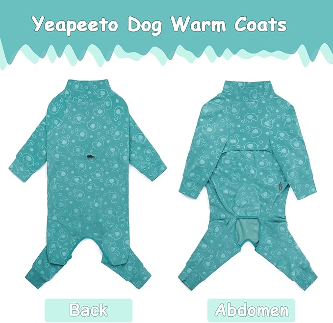 Dog Coats Autumn Winter Jumpsuit for Large Medium Dogs, Warmer Recovery Suit Polar Fleece Dog Bodysuit Lightweight Pajamas Pullover Stretchy Onesie Four-Legged Cold Weather Clothes (2XL, Green)