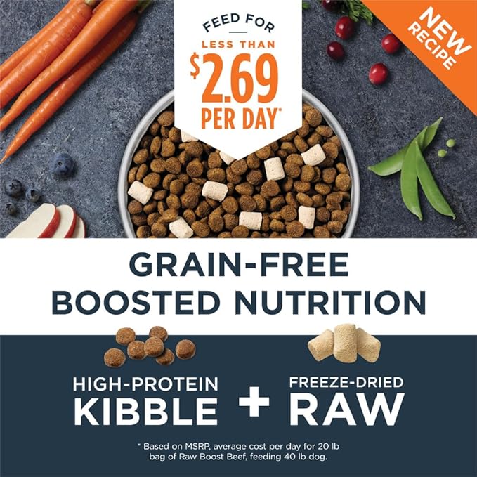 Instinct Raw Boost, Natural Dry Dog Food with Freeze Dried Pieces, High Protein, Grain Free Recipe - Real Beef, 20 lb. Bag