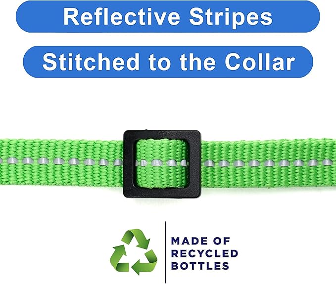 Pawtitas Recycled Cat Collar with Reflective Stitched and Safety Buckle Removable Bell Reflective Cat Breakaway Collar Made of Plastic Bottles Collected from Oceans - Green Cat Collar