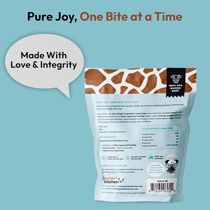 Joyride's Kitchen Freeze-Dried Beef Liver Dog Treats, Single Ingredient, All-Natural, Protein-Rich Dog Training Treats, Made in USA - Perfect for Picky Eaters, Supports Rescue Dogs, Pack of 3
