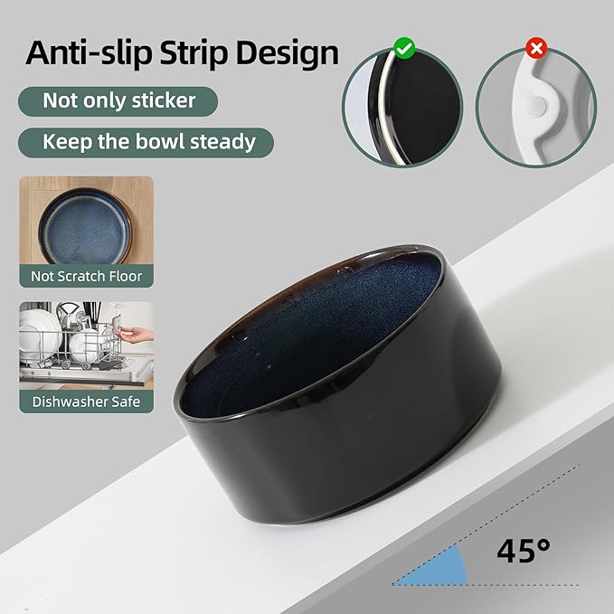 Ceramic 8.2inch Dog Bowl for Large-Breed Dogs, Anti-Slip and Weighted Pet Food and Water Bowl (Single Bowl - Starry Sky)