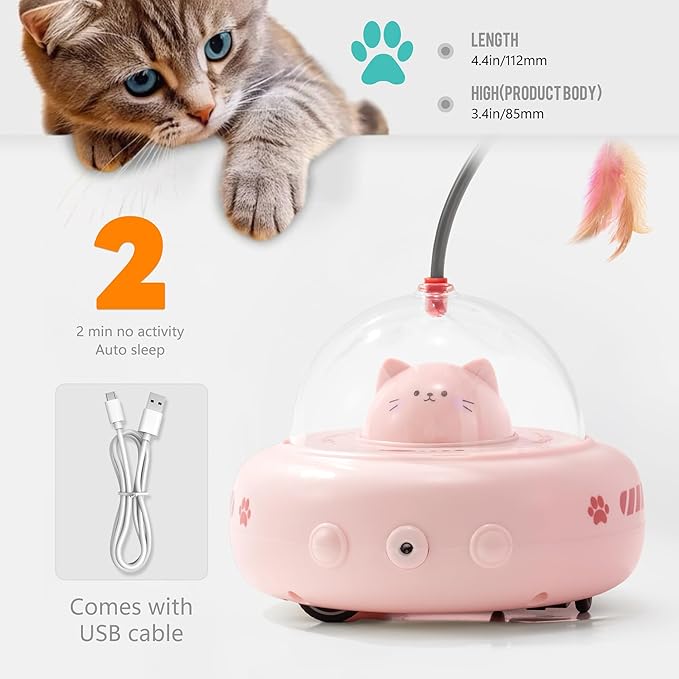 Li&Zhao Interactivity Cat Toy - Automatic Laser Feather Cat Toy, Rechargeable 2 in 1 Cat Electric Toy for Boring Indoor Adult Cats/Kittens(Pink)