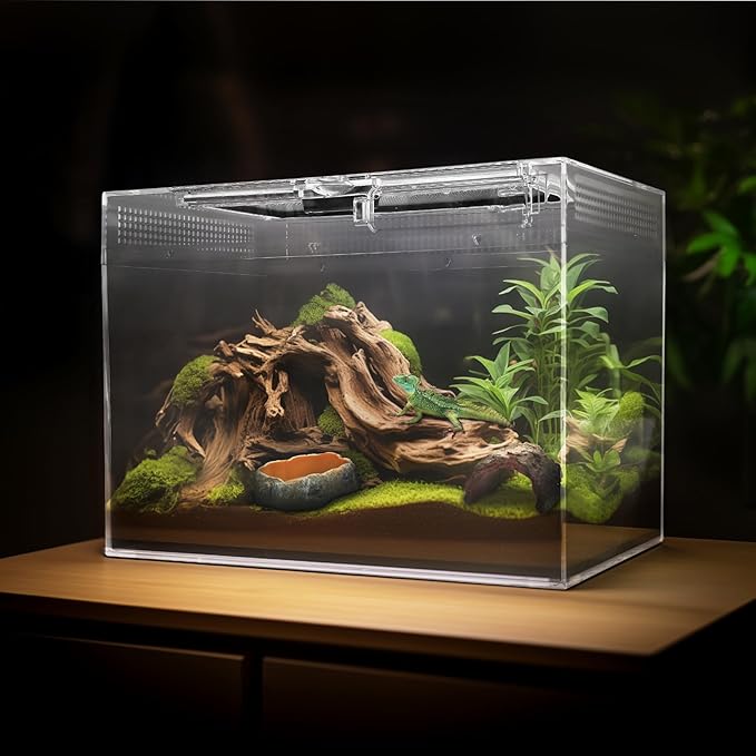 AZV Reptile Terrarium,Reptile Tank 15x8x10in Amphibian Isopod Tank Starter Kit with Bearded Dragon Hammock,Heat Lamp,Hide Cave for Geckos Lizard Mantis Spider Cricket Chameleons Corn Snake Turtle Frog