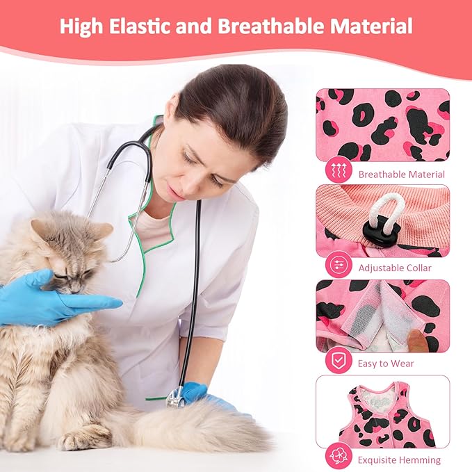 Coppthinktu 2 PCS Cat Recovery Suit Female Cat Onesie for Cats After Surgery Spay Abdominal Wounds, Kitten Recovery Suit Female Breathable E-Collar Alternative Kitten Onesie Anti Licking Large