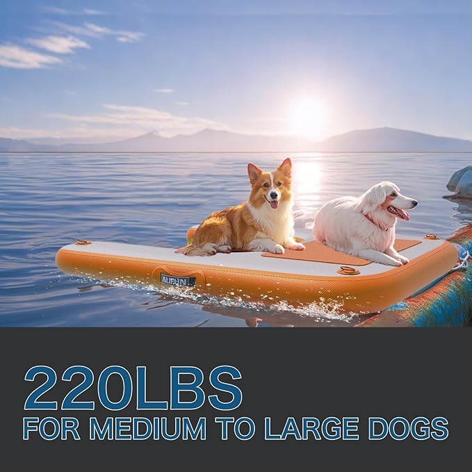 ALIFUN Inflatable Dog Ramp Floating Dock Water Raft Ladder for Pool, Boat, Non-Slip EVA Floating Ladder for Dog Up to 220 LBs Borange 140CM Length