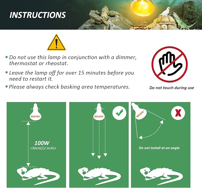 MIXJOY 2 Pack 100W Reptile Heat Lamp Bulb Full Spectrum UVA UVB Sun Light for Reptile and Amphibian Use