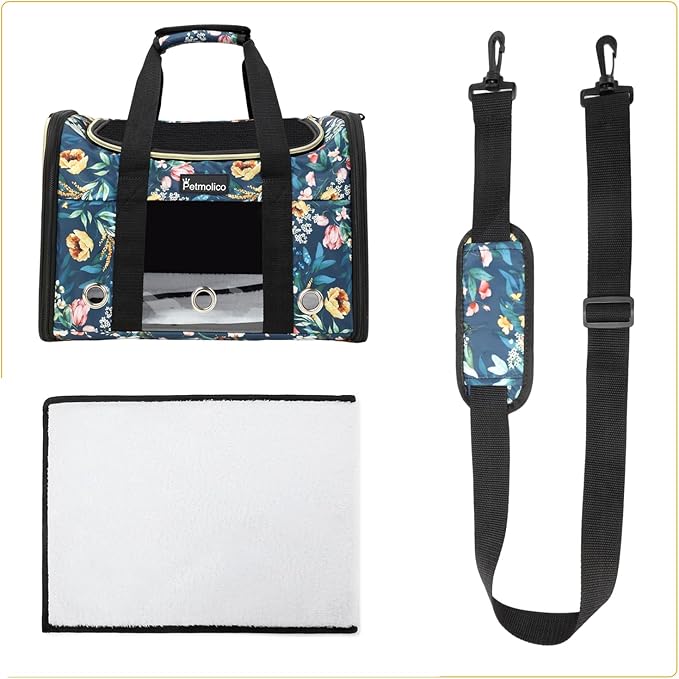 Petmolico Cat Carrier Soft-Sided Pet Bag for Small Medium Cats Puppies 16LBs - Airline Approved Pet Travel Carrier 3 Open Doors (Medium,Green Peony)