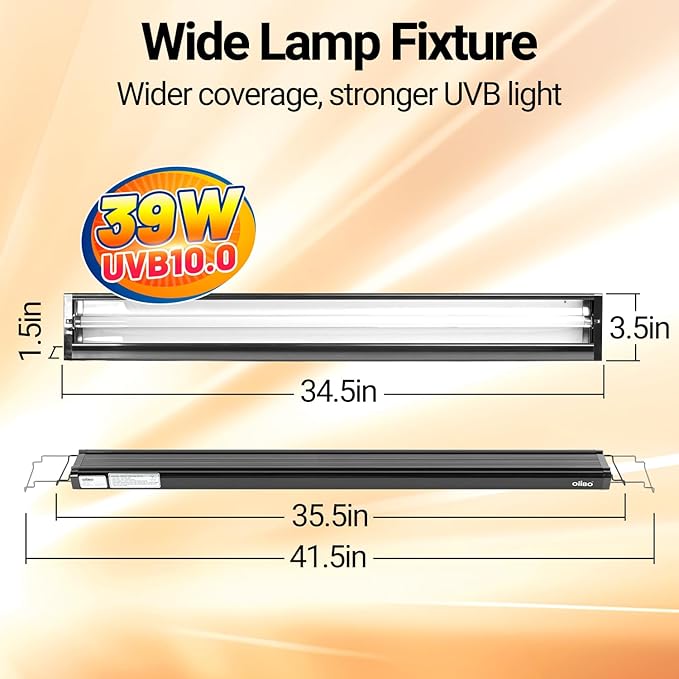 Oiibo T5 HO Reptile Light Fixture UVB Lighting Combo Kit, Terrarium Lamp Hood Light with UVB 10.0 for Bearded Dragon, Gecko, Lizard (39W)