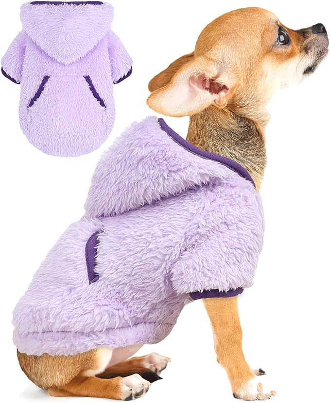 Small Dog Sweater Fleece Dog Hoodie Girl Boy Winter Warm Puppy Clothes for Chihuahua Teacup Yorkie Soft Stretchy Tiny Outfits Cat Sweater Pet Clothing, Purple, M