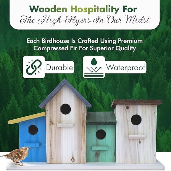 23 Bees 4 Hole Bird House for Outside/Indoors/Hanging, Kits for Children & Adults, Decorative Birdhouse &Home Decoration, Outdoors Feeder for Birds, Bluebirds, Wrens & Chickadees, All Weather