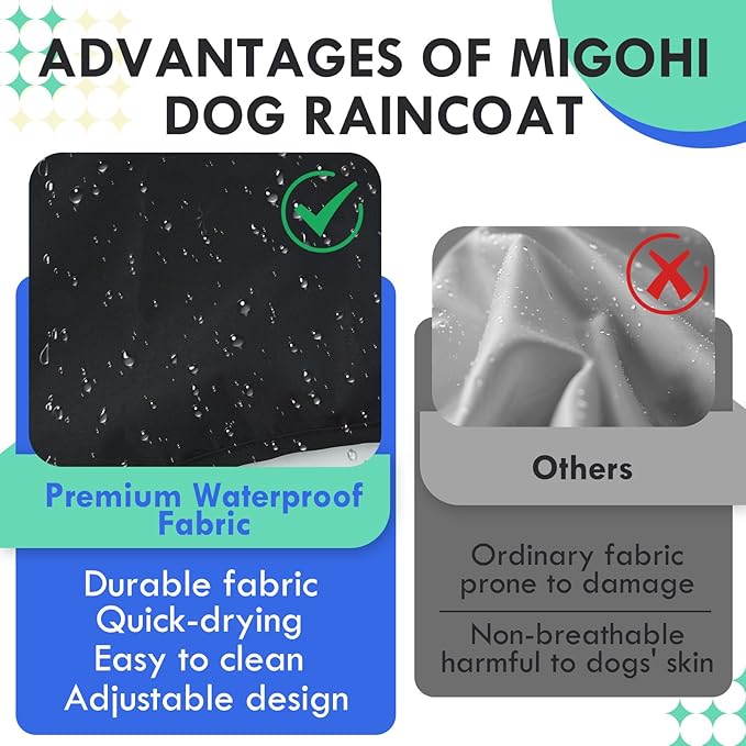 MIGOHI Dog Rain Jacket, Waterproof Rain Coat for Dogs | Outdoor Dog Raincoat with Hood, Windproof & Breathable, Reflective Strips for Safety, Black, M