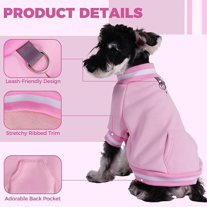 BINGPET Dog Sweatshirt Pullover, Warm Fleece Dog Sweater with Built-in D-Ring and Leash Hole, Cozy Fall Clothes & Winter Coat Pet Outfit Soft Puppy Sweater for Small Medium Large Dogs(Pink,M)