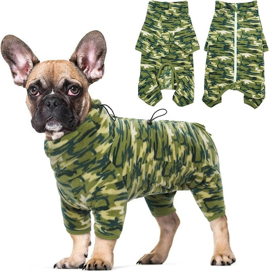 ROZKITCH Dog Winter Coat Soft Fleece Pullover Pajamas, Pet Windproof Warm Cold Weather Jacket Vest with Luminous Zipper, Jumpsuit Apparel Outfit Clothes for Small Medium Large Dog Camo XS
