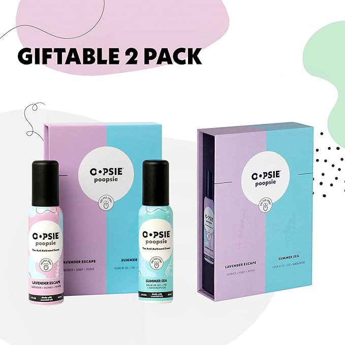 Pre GO toilet spray, discreet & portable original Pre-poo spray to use on the go. Assorted scents Lavender Scape/Summer Sea Toilet Odor Eliminator 2oz bottle Gift Set 2 pack