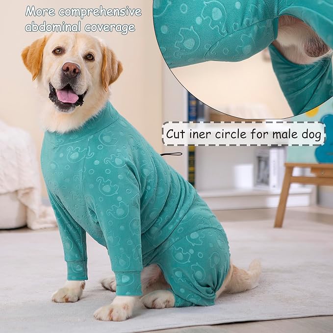 Dog Coats Autumn Winter Jumpsuit for Large Medium Dogs, Warmer Recovery Suit Polar Fleece Dog Bodysuit Lightweight Pajamas Pullover Stretchy Onesie Four-Legged Cold Weather Clothes (2XL, Green)