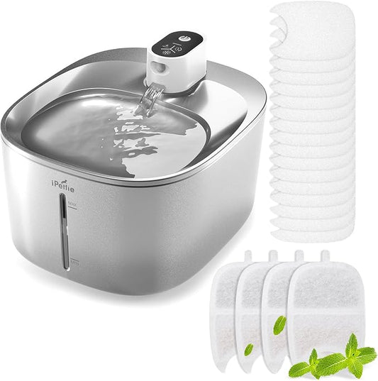 Runway Wireless Pump Cat Water Fountain with 4 Filters - Waterproof Self-Contained Battery, Stainless Steel, 1.1 Gal/135oz, Motion Sensor, 5-Stage Filtration for Pets, Upgraded Cordless