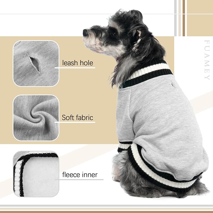 FUAMEY Dog Pullover Sweatshirt - Warm Winter Sweater for Small to Medium Dogs, Soft Fleece, Cute Doggie Outfit for Boys & Girls, Grey XL