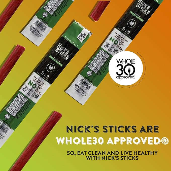 Nick's Sticks Clean & Balanced Free Range Turkey Snack Sticks | Made in the USA | Gluten Free | Paleo | Keto | Whole30 Approved | No Soy, Antibiotics or Hormones (12 – .9 oz. Packs of 1 Sticks)