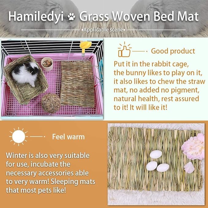 Hamiledyi 6pcs Grass Mat Woven Bed Mat for Small Animal Bunny Bedding Nest Chew Bed Play Toy for Guinea Pig Parrot Rabbit Bunny Hamster Rat