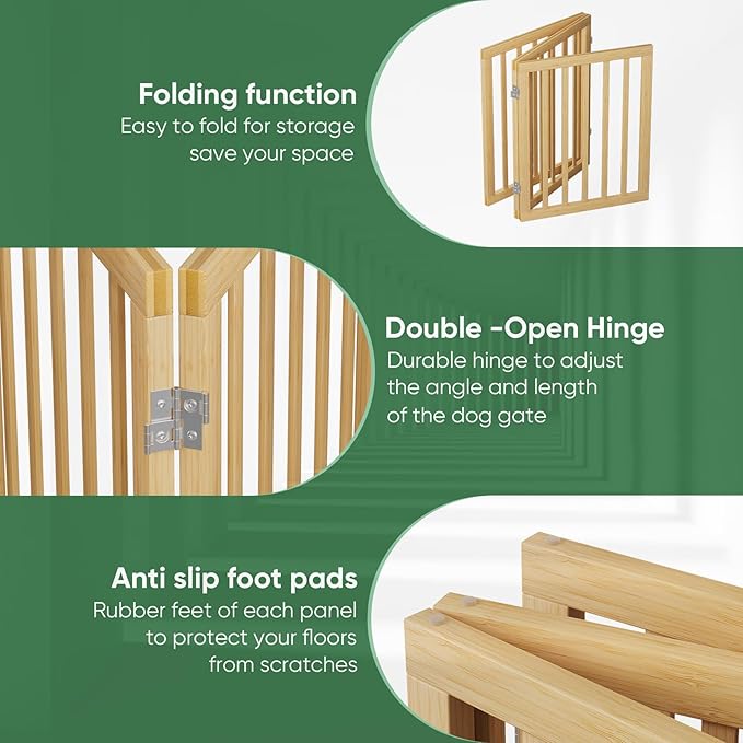 Dog Gate, Freestanding for Doorways, Indoor, Pet Gates for Bedroom, 3 Panels (Natural)