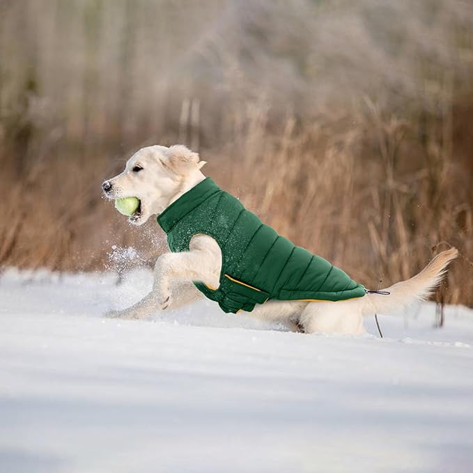 Lelepet Reversible Dog Coat Lightweight Dog Jacket Padded Winter Vest Windproof Cold Weather Coat Sonwsuit with Hook & Loop Coats for Small Dogs, Non-Shedding, Easy on/Off, Shih Tzu, Green, S