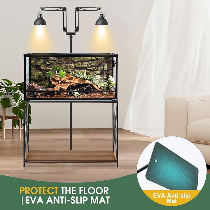 Adjustable Reptile Heat Lamp Stand with 360° Swing Arm – Multi-Height Floor Light Holder for Bearded Dragons, Turtles, Snakes, Chicks, Plants (19.98-142cm Height, 33x21cm Stable Base)