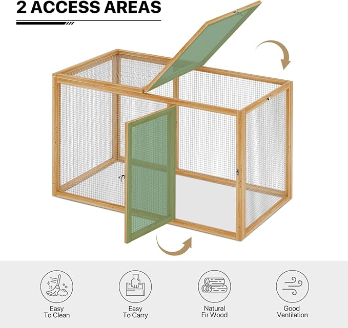MoNiBloom Chicken Run for Yard Wood Chicken Cage Rabbit Hutch Bunny Pen with Openable Roof and Side Door, Outdoor Lockable Duck Coop Small Animal Habitat Enclosure Hen Coop Add-Ons, 45 x 24 x 28 inch