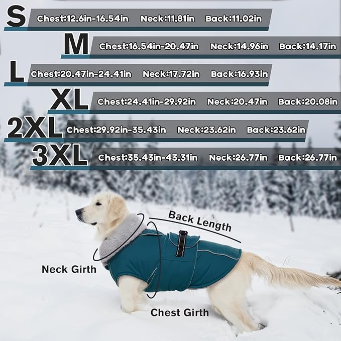 Lelepet Warm Dog Coat Reflective Fleece Vest Waterproof Dog Jacket with Adjustable Buckle Hook & Loop Windproof Cold Weather Coats for Small Medium Large Dogs, Dark Green, XXXL
