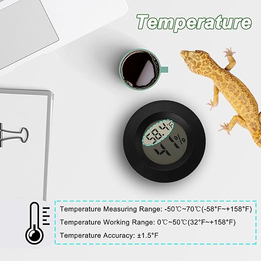 Reptile Thermometer and Humidity Gauge Digtal Terrarium Thermometer Circular Bearded Dragon Cage Accessories Reptile Temp and Humidity Gauge for Leopard Gecko Hermit Crab Gecko Lizard Etc 2pc