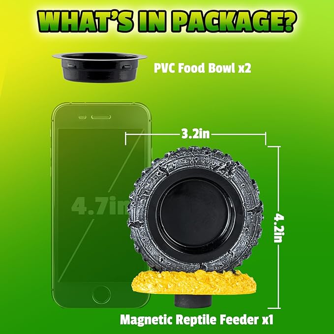 Magnetic Crested Gecko Feeding Ledge, Reptile Feeder Ledge with PVC Food Bowls, Tire-Shaped Reptile Water Dish for Crested Gecko Leopard Gecko Lizard Frog Bearded Dragon