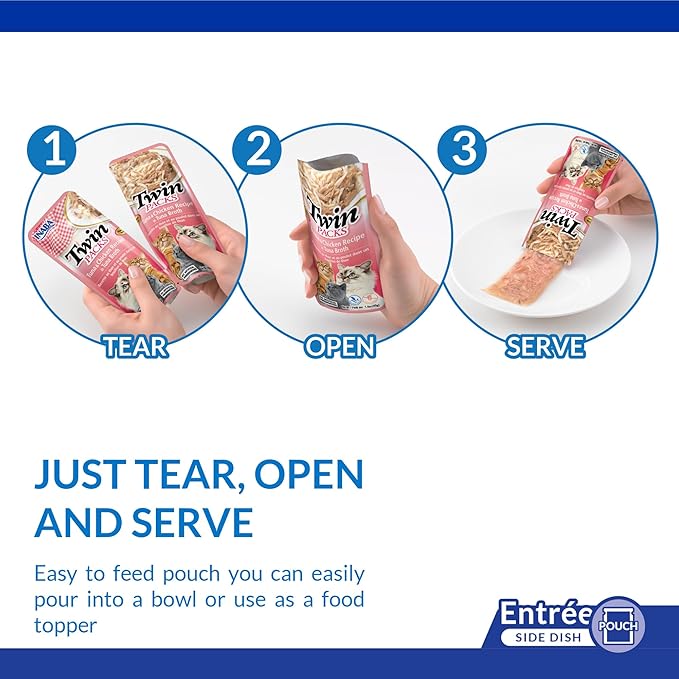 INABA Twin Packs for Cats, Side Dish/Topper Pouch, 1.4 Ounces per Serving, 16 Servings, Tuna & Chicken Recipe in Tuna Broth