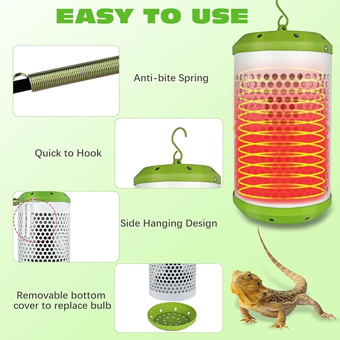 NICENICY Reptile Heat Lamp with Guard, Ceramic Heat Lamp Bulb with Lampshade, Adjustable Reptile Ceramic Heat Lamp Covers Guard with 100 Watt Infrared, No Light Only Heat (Small)