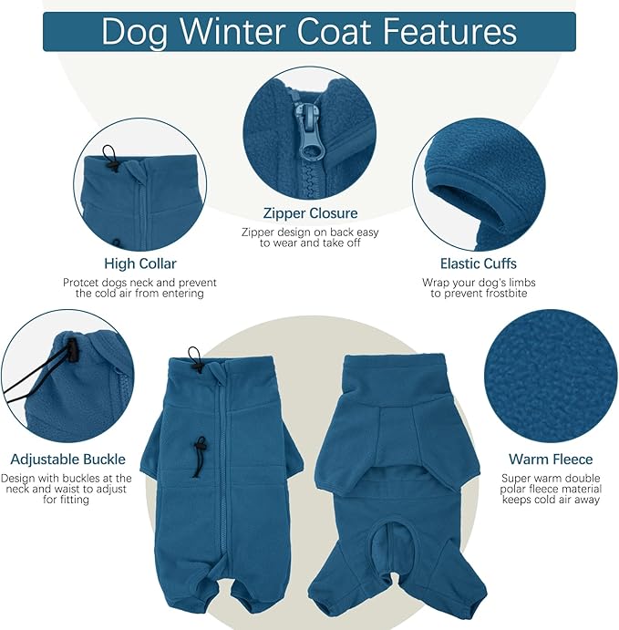 ROZKITCH Dog Winter Coat Soft Fleece Pullover Pajamas, Pet Windproof Warm Cold Weather Jacket Vest Cozy Jumpsuit Apparel Outfit Clothes for Small Medium Large Dog Walking Sleep XS
