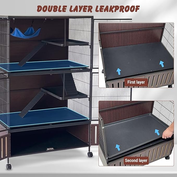 60" Large Metal Ferret Cage, Metal Large Guinea Pig Cages 5 Levels with Lockable Doors, Ramps, Wheels, Squirrel Cage for Chinchillas, Ferrets, Guinea Pigs, Rats, Hammock