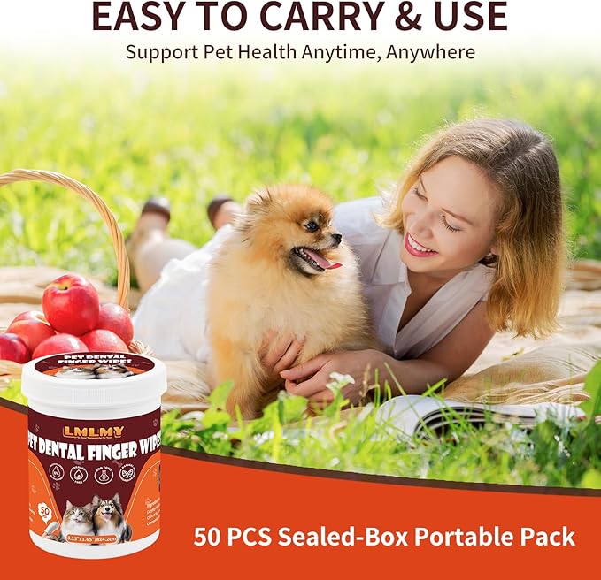 Dog Dental Wipes - Dental Finger Wipes for Cats & Dogs - Dog Toothbrush Finger Dental Wipes to Remove Plaque & Tartar,Effective Teeth Cleaner (50PCS)