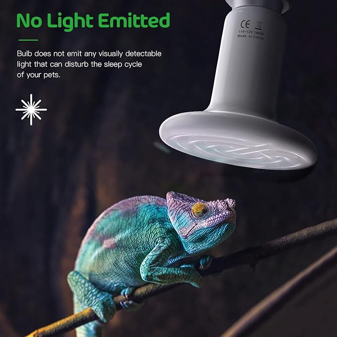 Simple Deluxe 100W 2-Pack Ceramic Heat Lamp Reptile Heat Emitter Heater Lamp Bulb No Light with Free Digital-Thermometer, for Pet Brooder Coop Chicken, Turtle Lizard Snake Aquarium Tank, White
