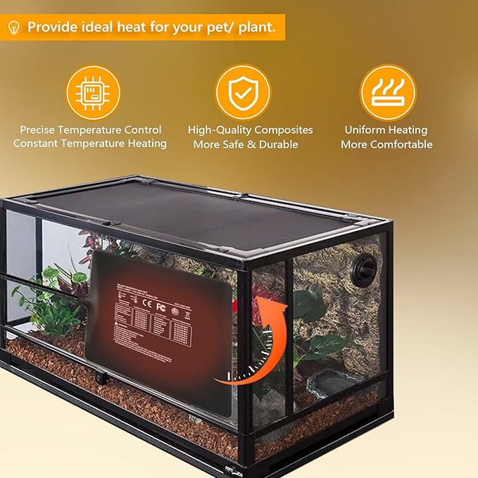 Reptile Heating Pad with Digital Thermostat, 8x12 Inch Under Tank Heat Pad for Reptiles/Tortoise/Snakes/Lizard/Gecko/Hermit Crab/Frog/Spider/Insect Breeding - Upgraded Terrarium Heating Pad