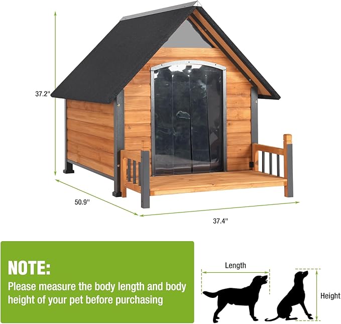 GUTINNEEN Dog House Outdoor Weatherproof Dog Kennel with All-Around Iron Frame, Anti-Bite Puppy Home with Porch, Dog Shelter for Large Breed (Brown, 50.9'' Large)