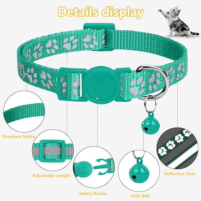 Taglory Kitten Collar Breakaway with Bell, 2 Pack Girl Boy Pet Kitten Collar Adjustable 6-8 Inch for 2-6 Months Cat, Turquoise