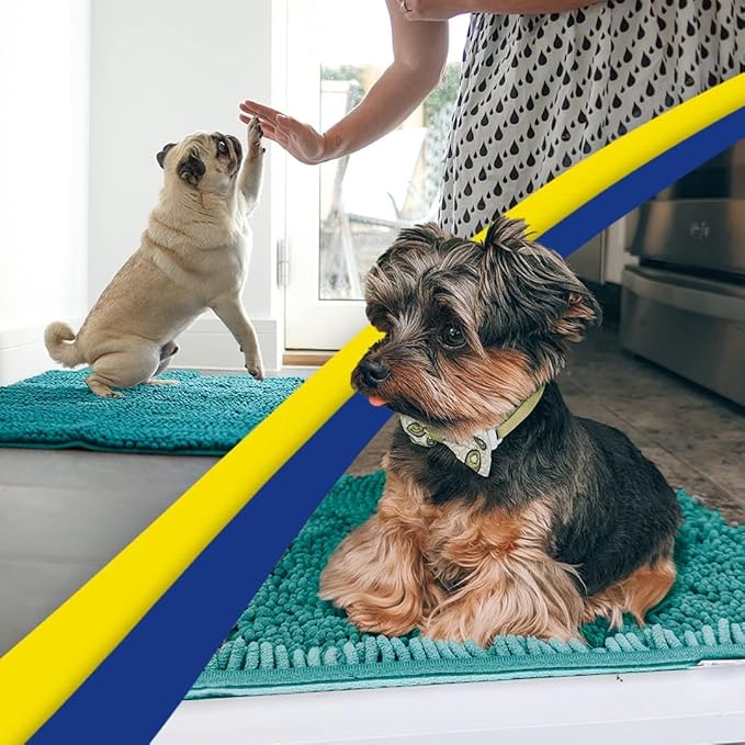 Muddy Mat® AS-SEEN-ON-TV Highly Absorbent Microfiber Door Mat and Pet Rug, Non Slip Thick Washable Area and Bath Mat Soft Chenille for Kitchen Bathroom Bedroom Indoor and Outdoor - Teal 24" x 72"