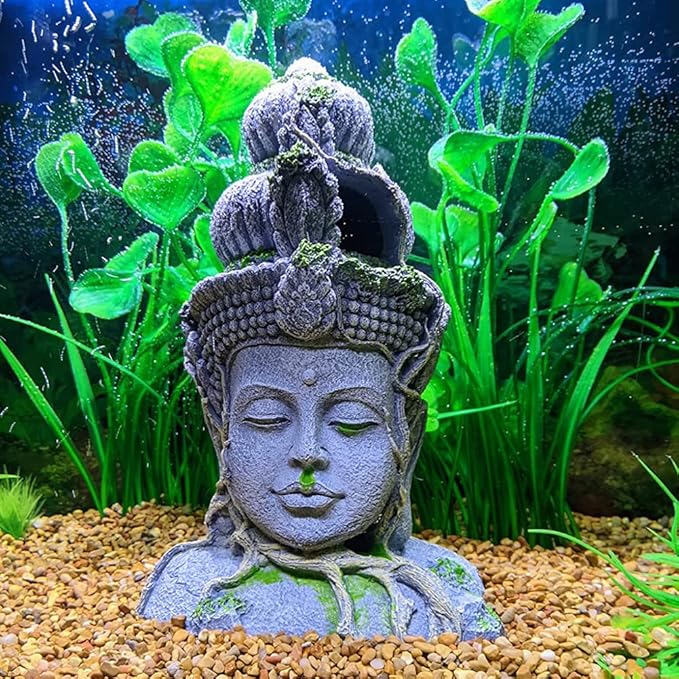 SLOCME Aquarium Buddha Head Statue Decorations - Aquarium Buddha Ornament Fish Tank Zen Decorations